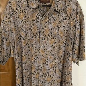 Tori Richard Men's Paisley Shirt - Black and Gold 2XL